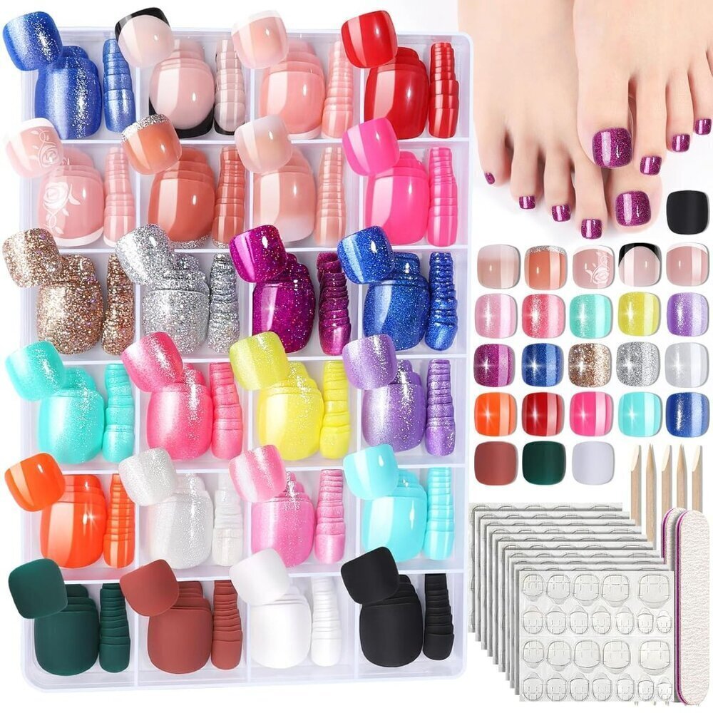 Press on Toenails, 24 Colors 576PCS Toe Nails Short, French Tip Press ons